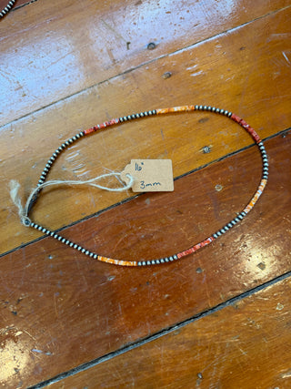 16" 3mm Navajo Pearl Necklace with Orange and Red sections Rogue Yearling