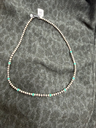 18" pearl necklace with turquoise