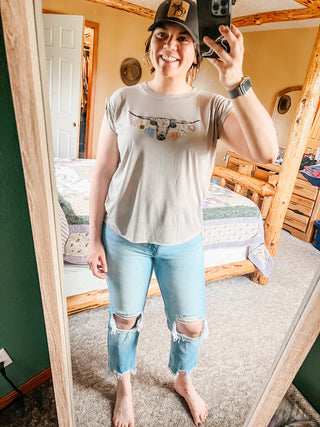 Flowered Longhorn Cuffed Tank
